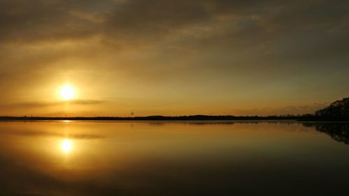 Scenic view of lake against sky during sunset