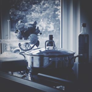 Close-up of cooking pot on stove in kitchen