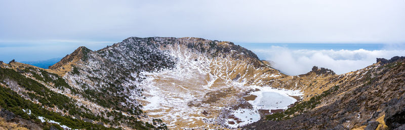 Panoramic view of sea and rocks against sky