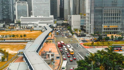 High angle view of city street and buildings