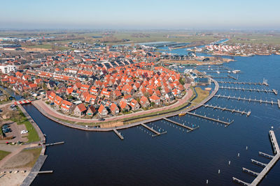 High angle view of buildings in city