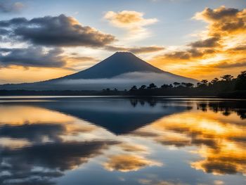 Scenic view of lake against sky during sunset