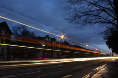 Light trails on road at night