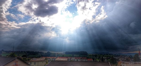 Houses against cloudy sky