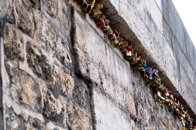 High angle view of people on wall