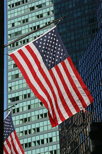 American flag in front of building