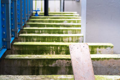 Close-up of metal railing of staircase