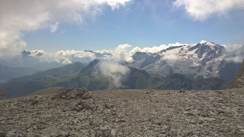 Scenic view of snowcapped mountains against sky