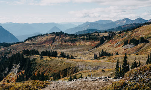 Panoramic view of landscape and mountains against sky