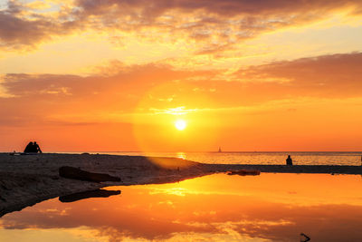 Scenic view of sea against orange sky