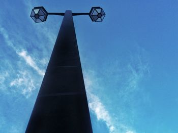 Low angle view of pole against blue sky