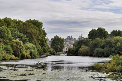 Scenic view of river amidst trees against sky