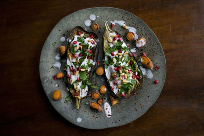 Served aubergine on plate