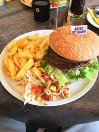 Close-up of food served on table