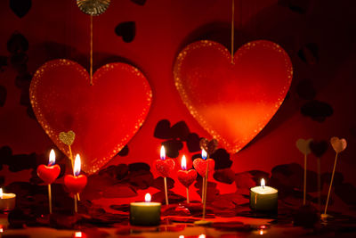 Close-up of heart shape and candles