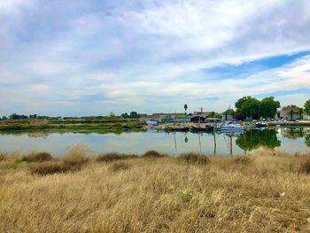 Scenic view of lake against sky