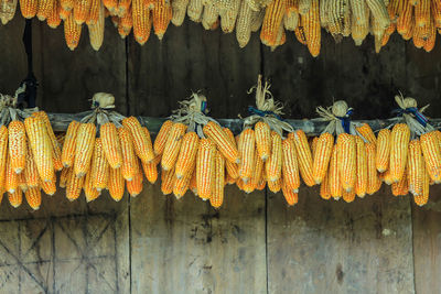 Low angle view of corns hanging on roof