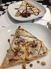 Close-up of cake served in plate on table