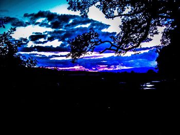 Silhouette trees on landscape against sky