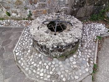 High angle view of stones on water fountain