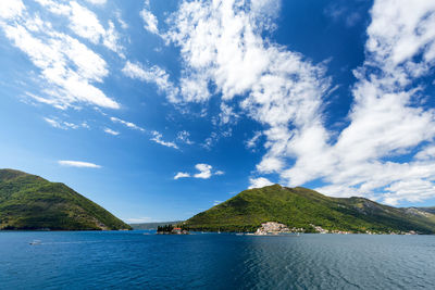 Scenic view of sea against blue sky