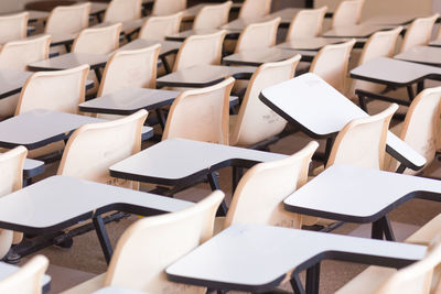 High school desk chairs in a classroom