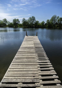 Footbridge for swimming on the lake