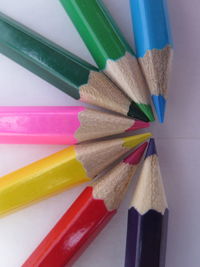 High angle view of colored pencils