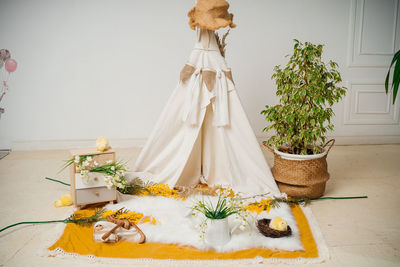 Portrait of woman with christmas tree