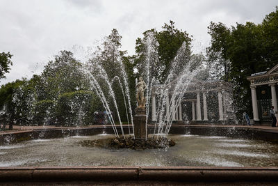 Fountain in park against sky