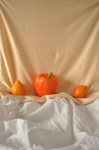 High angle view of orange fruit and vegetable 