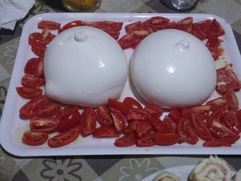 High angle view of meal served in plate