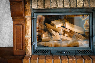 Wood in fireplace