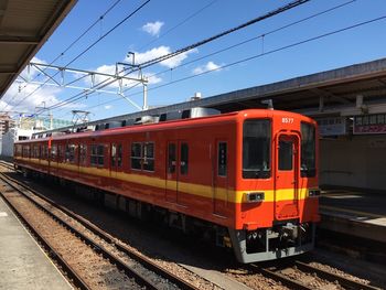 Train on railroad station platform