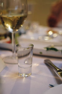 Close-up of beer in glass on table