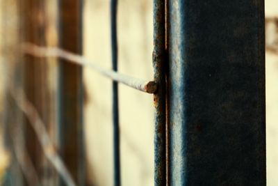 Close-up of rusty metal fence