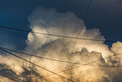 Low angle view of electricity pylon against sky