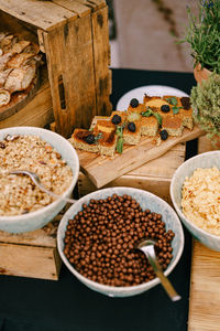 High angle view of breakfast on table