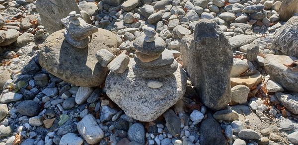 High angle view of stones on beach