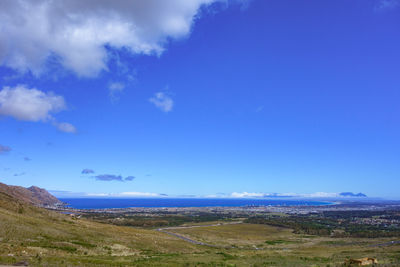 Scenic view of landscape against blue sky