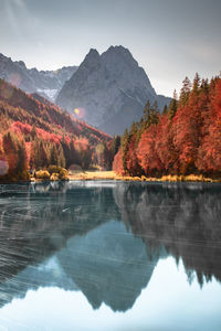 Scenic view of lake against sky during autumn
