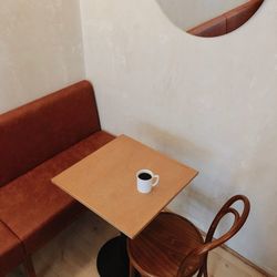 High angle view of coffee on table at home