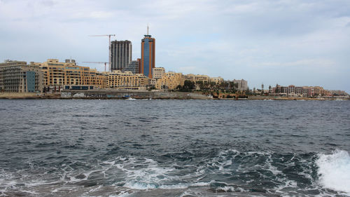 Skyline view of spinola bay in saint julian's town in malta, europe