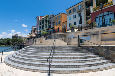 Colourful architectural apartments and broad walk stairs emerald lakes carrara
