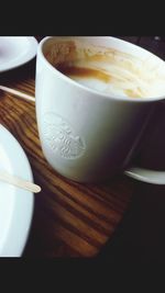 High angle view of coffee on table