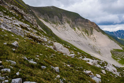 Scenic view of rocky mountains against sky