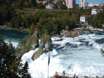 Scenic view of river amidst trees in city