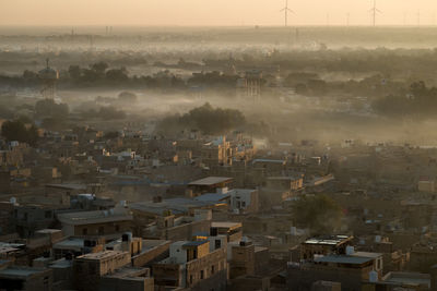 High angle view of buildings in city