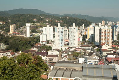 Aerial view of cityscape against clear sky