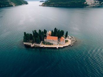 High angle view of houses on island